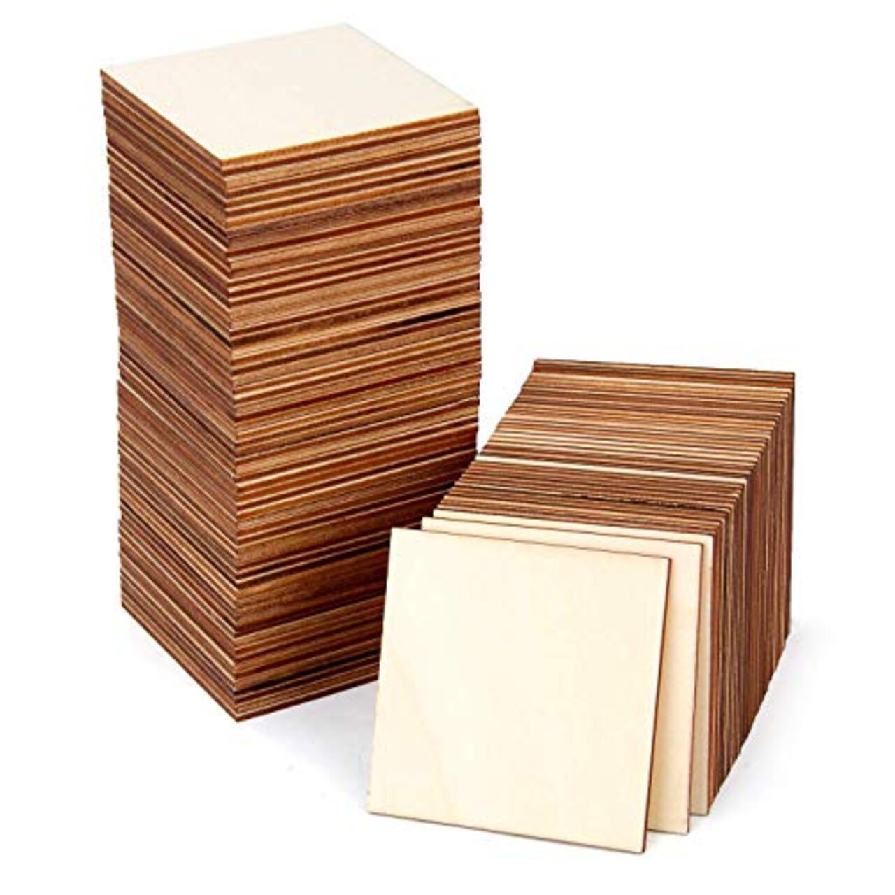 Blisstime 100pcs 3 x 3 Inches Unfinished Wood Squares Pieces, 3mm 1/8  Natural Plywood Sheets Wood Coasters Wooden Square Cutouts for Crafts,  Painting, DIY, Engraving and Carving, Home Decor